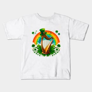 Fans Of Irish Music And This Harp And Shamrock Drawing is a must for St. Patrick's Day. Kids T-Shirt